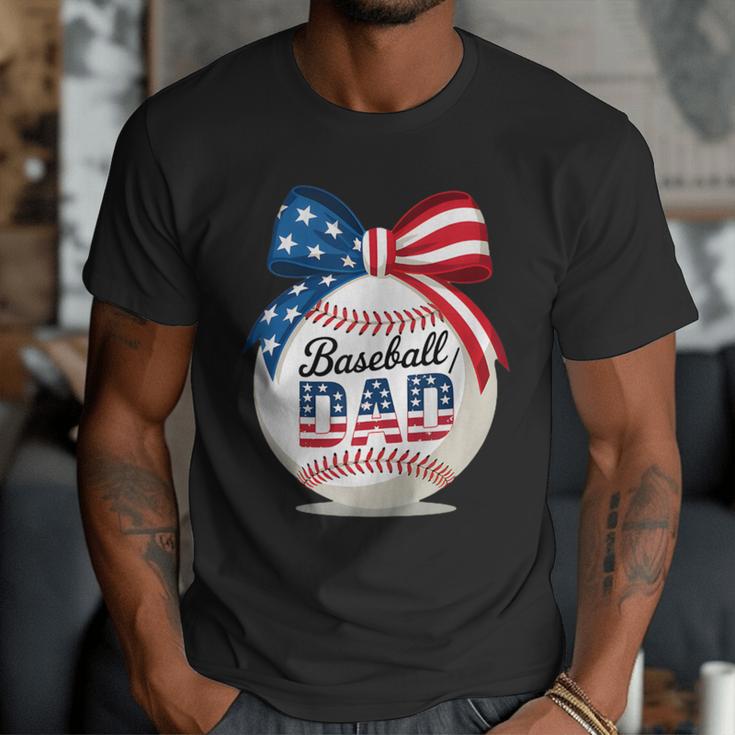 Vintage Baseball Dad Patriotic USA Flag 4th Of July Fathers Men T-Shirt