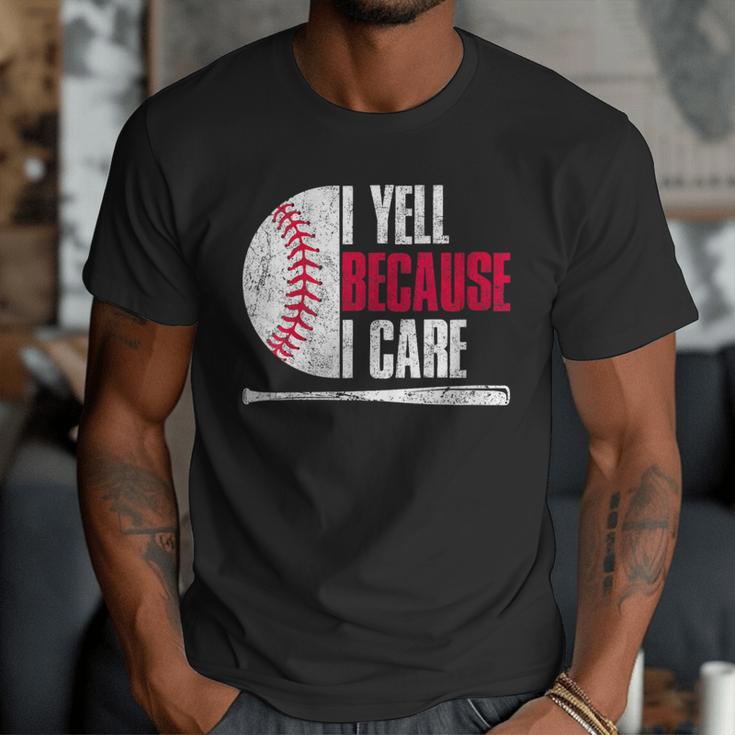 Vintage Baseball Fan I Yell Because I Care Baseball Dads Men T-Shirt Vintage Baseball Fan I Yell Because I Care Baseball Dads Men T-Shirt