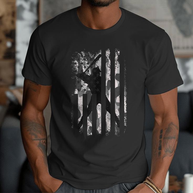 Vintage Baseball US Camouflage Flag Tee Baseball Dad Player Men T-Shirt