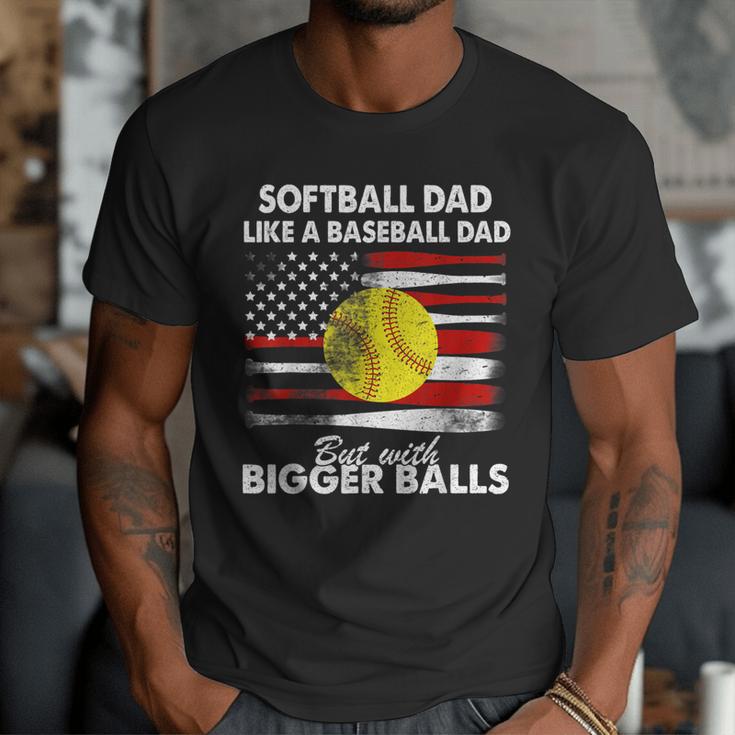 Vintage Softball Dad Like A Baseball Dad US Flag Fathers Day Men T-Shirt