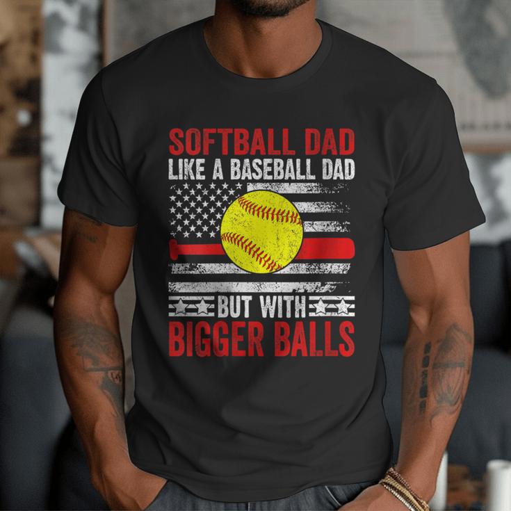 Vintage Softball Dad Like A Baseball Dad US Flag Men T-Shirt