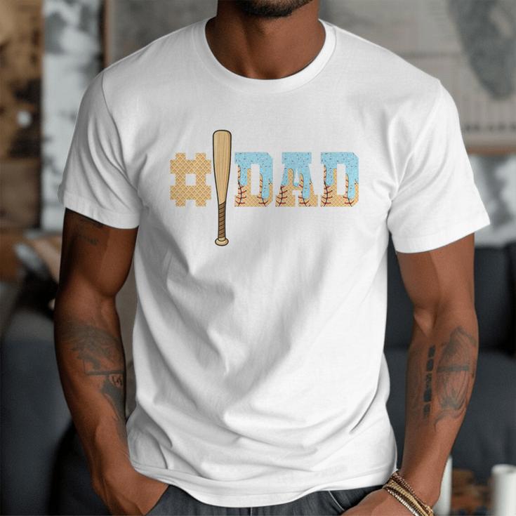 1 Dad Baseball Ice Cream Drip Fathers Day Baseball Daddy Premium Men T-Shirt
