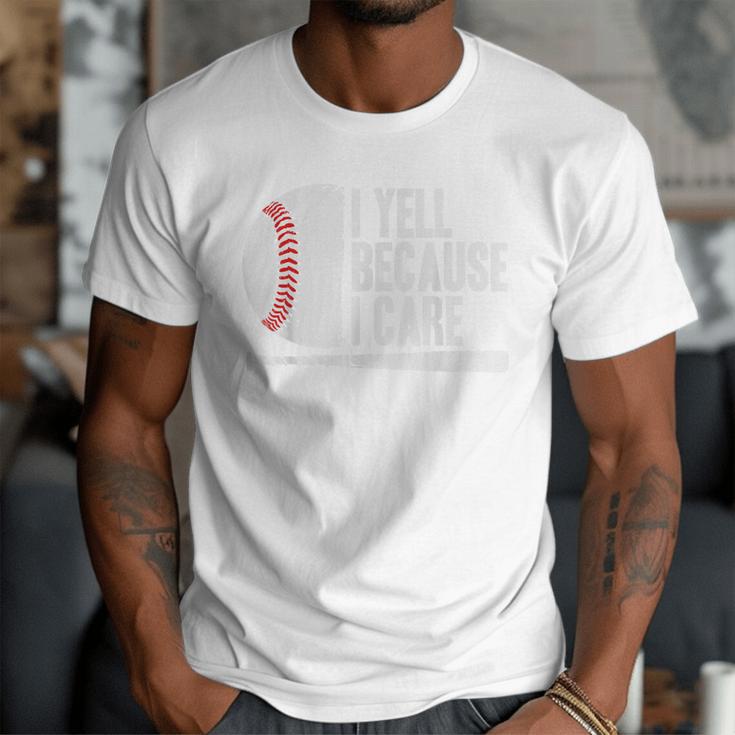 Baseball Coach Fan I Yell Because I Care Baseball Dads Men T-Shirt