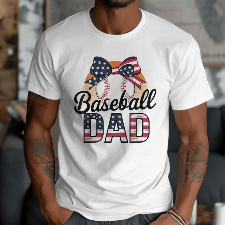 Baseball Dad American Flag Bow Sports Men T-Shirt