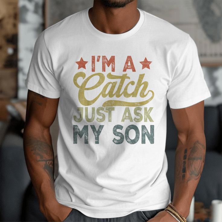Vintage Baseball Dad For Men I'm A Catch Just Ask My Son Men T-Shirt Vintage Baseball Dad For Men I'm A Catch Just Ask My Son Men T-Shirt