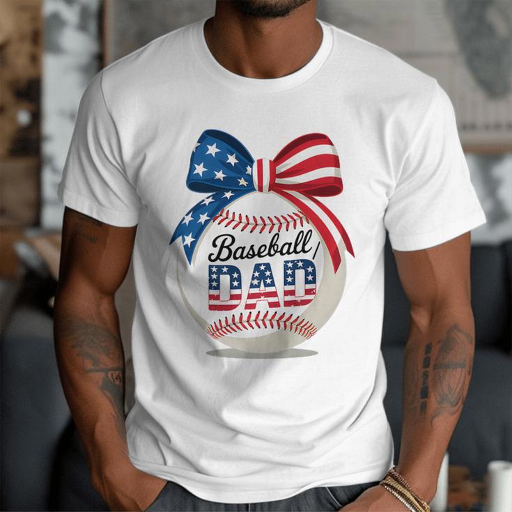 Vintage Baseball Dad Patriotic USA Flag 4th Of July Fathers Premium Men T-Shirt