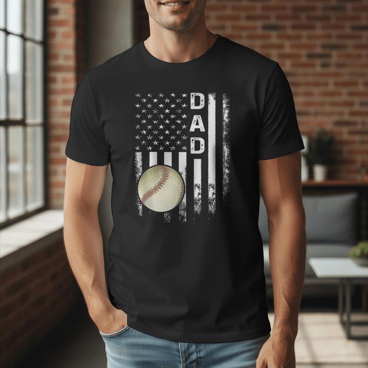 Baseball Dad America Flag Vintage Christmas Xmas Men T-Shirt