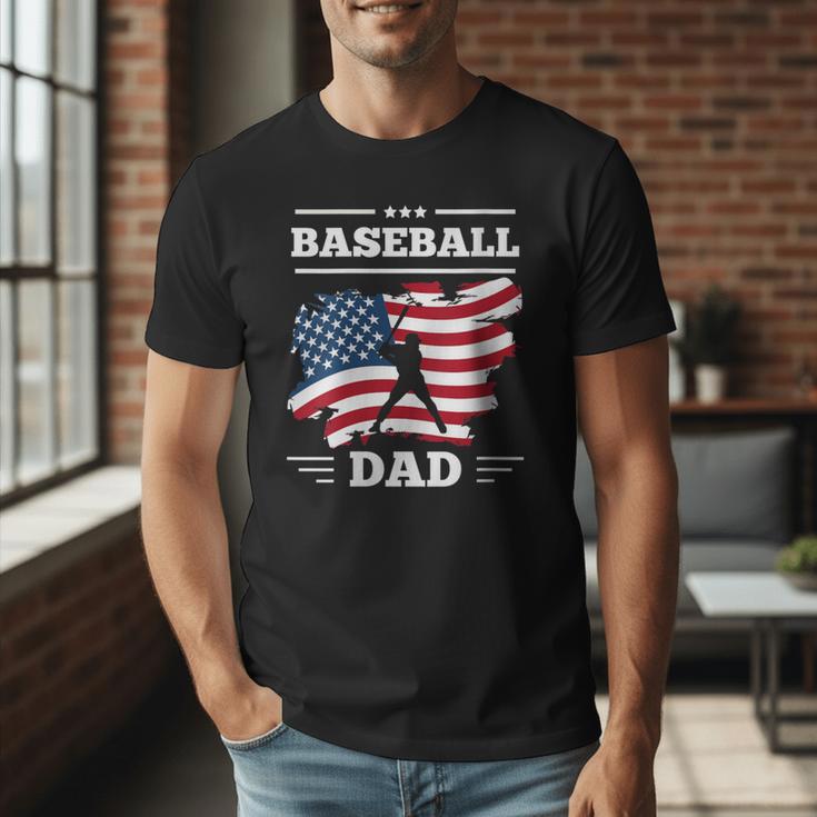 Baseball DAD American Flag Patriotic Father's Day Men T-Shirt