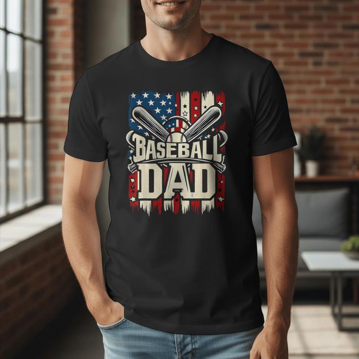 Baseball Dad American USA Flag Dada Men Baseball Fathers Day Men T-Shirt