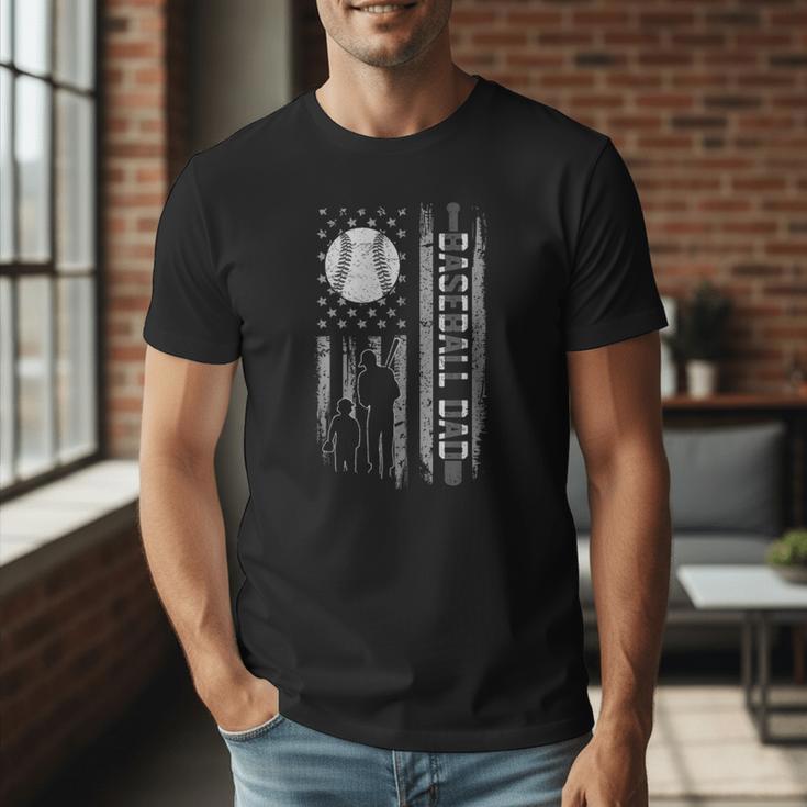 Baseball Dad Silhouette Bat Flag Stars Men T-Shirt Baseball Dad Silhouette Bat Flag Stars Men T-Shirt