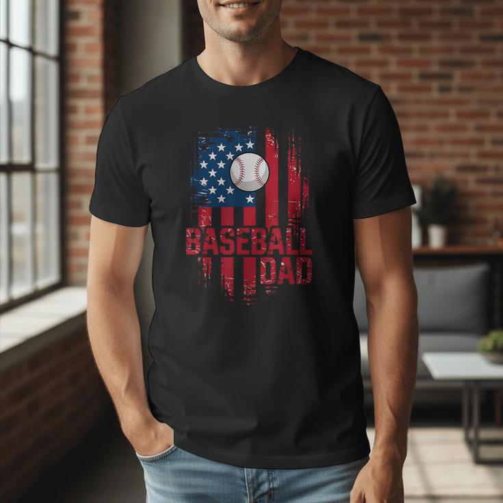 Baseball Dad USA American Flag 4th Of July Men T-Shirt