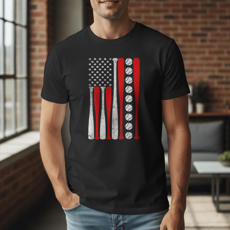 Baseball USA Flag Baseball Lover Baseball Dad Men T-Shirt