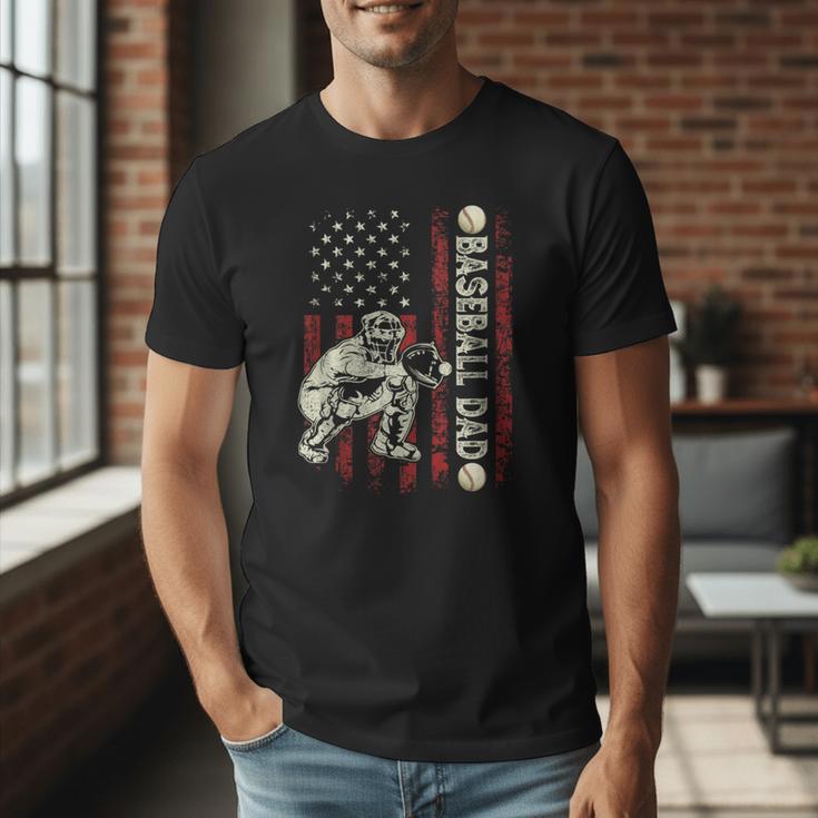 Fathers Day Baseball Dad Flag Dad Men Baseball Catcher Men T-Shirt