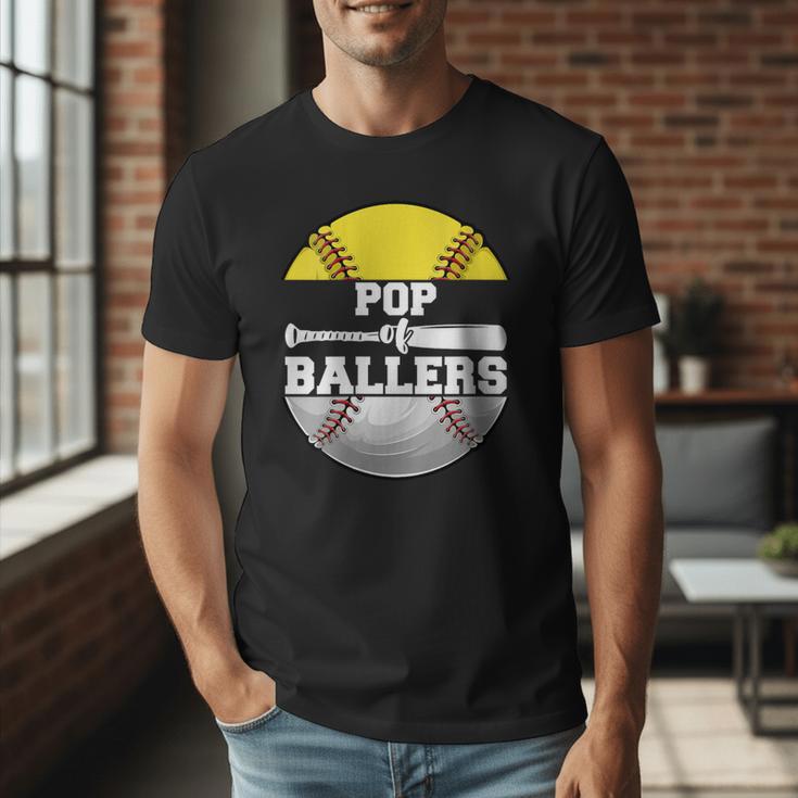 Pop Of Ballers Softball Baseball Dad Men T-Shirt