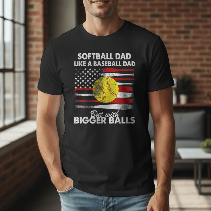 Vintage Softball Dad Like A Baseball Dad US Flag Fathers Day Men T-Shirt