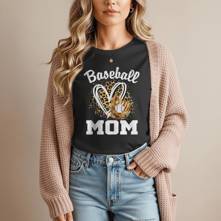 Baseball Mom Leopard Heart Matching Family Women T-Shirt