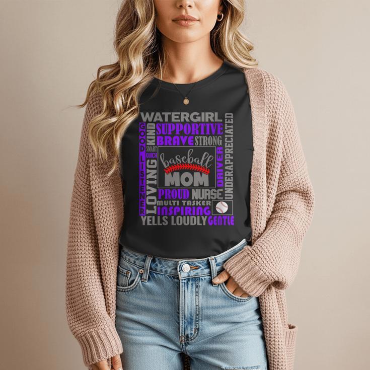 Baseball Mom Traits For Great Mothers Grey And Purple Women T-Shirt
