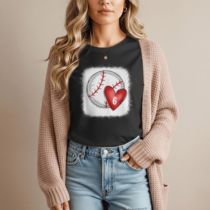 Bleached Custom Baseball Mom Number 6 Heart For Mom Women T-Shirt Bleached Custom Baseball Mom Number 6 Heart For Mom Women T-Shirt