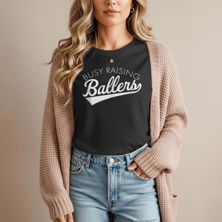 Busy Raising Ballers Baseball Mom & Parent Sports Women T-Shirt