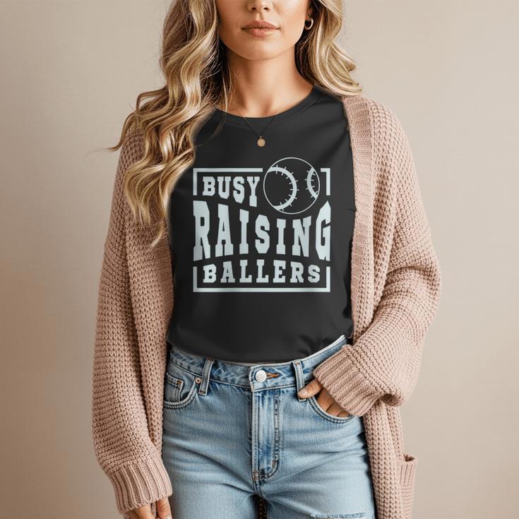 Busy Raising Ballers Graphic For Baseball Moms Women T-Shirt