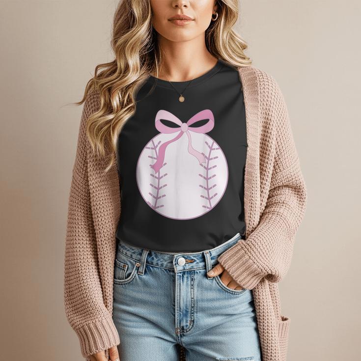 Coquette Baseball Mom Pink Bow Baseball Mama Women T-Shirt