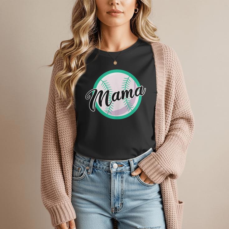 Cute Mama Script Font On Baseball Mom Women T-Shirt