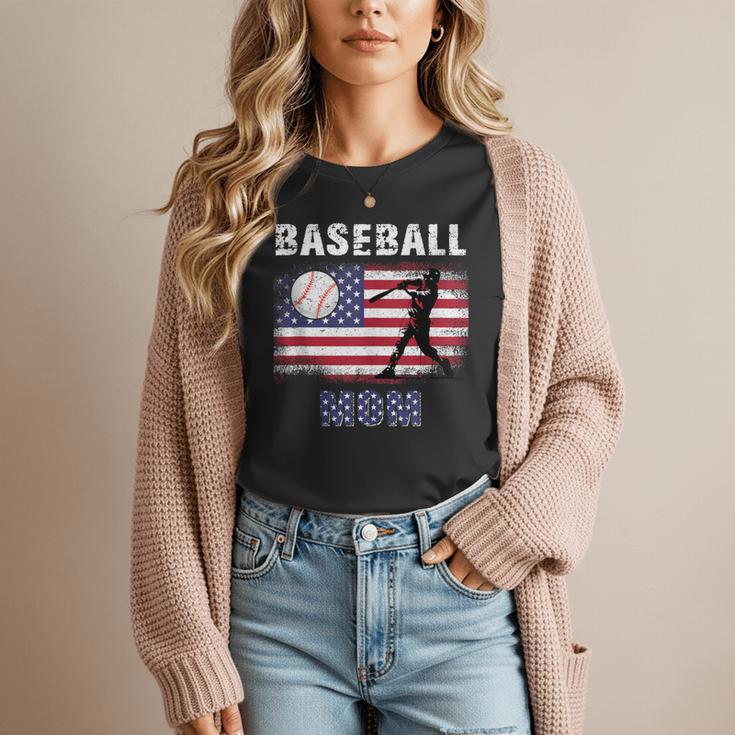 Proud Baseball MOM USA American Flag Family Game Day Women T-Shirt
