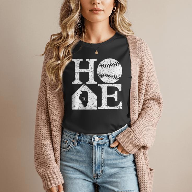 Vintage Baseball Home Illinois State Outline Baseball Mom Women T-Shirt Vintage Baseball Home Illinois State Outline Baseball Mom Women T-Shirt