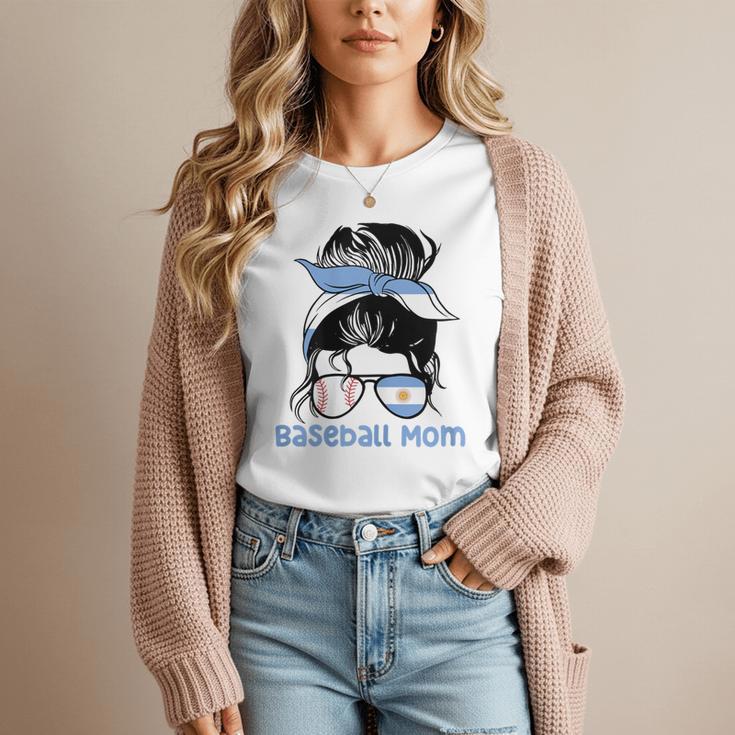 Argentina Baseball Mom Messy Bun Women T-Shirt