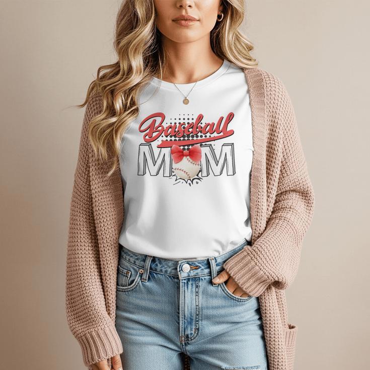 Baseball Mom Coquette Pink Bow Baseball Mama Premium Women T-Shirt