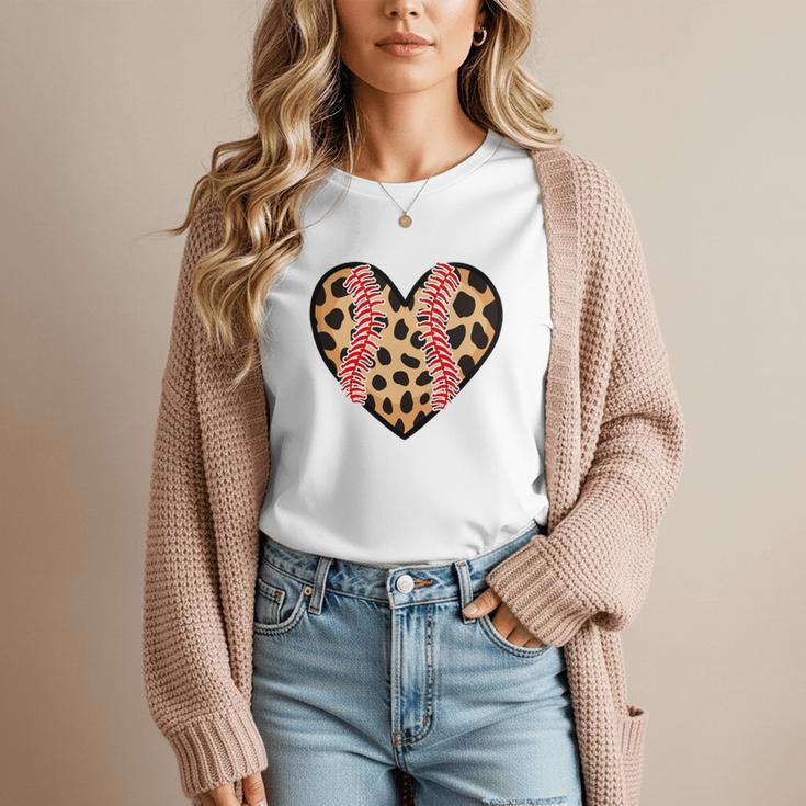 Baseball Mom Leopard Heart Valentine Day Mother Day Women T-Shirt