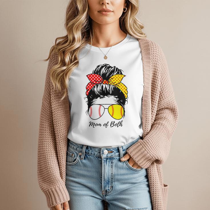 Baseball Mom Softball Mom Of Both Messy Bun Mother's Day Women T-Shirt Baseball Mom Softball Mom Of Both Messy Bun Mother's Day Women T-Shirt
