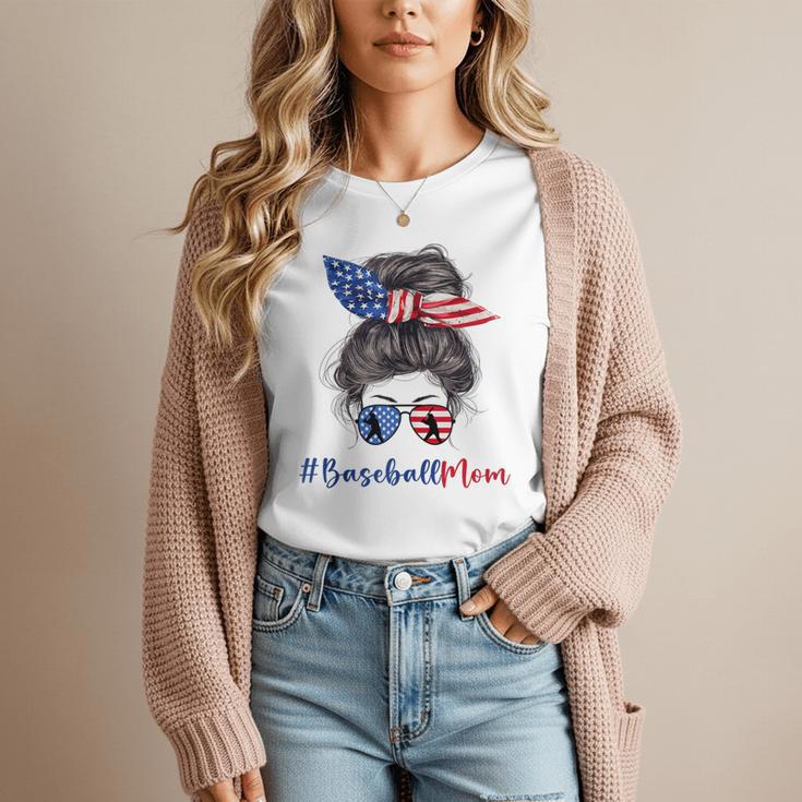 Baseball Mom USA American Flag 4th Of July Women T-Shirt