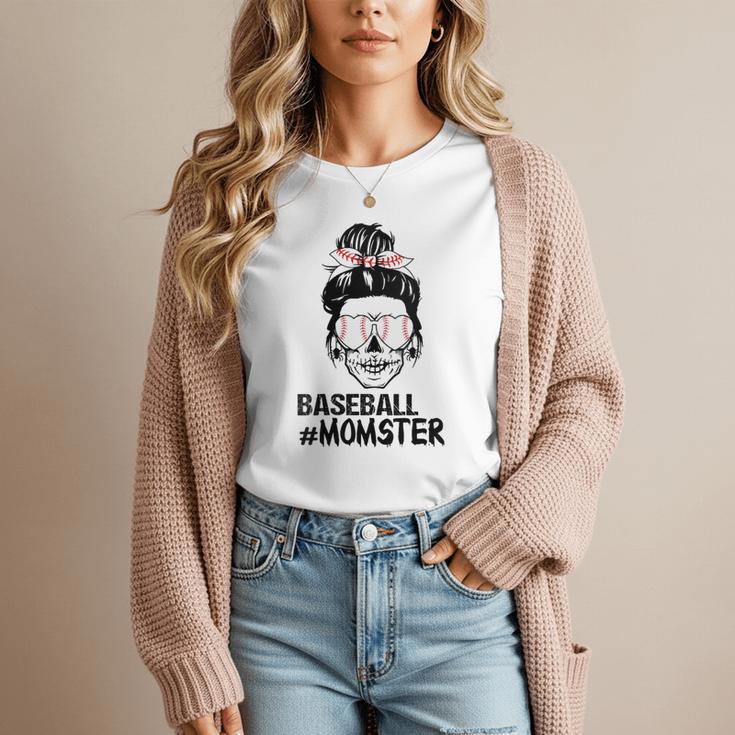 Baseball Momster Messy Bun Skull Mom For Women Halloween Women T-Shirt Baseball Momster Messy Bun Skull Mom For Women Halloween Women T-Shirt
