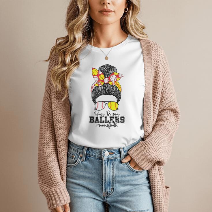 Busy Raising Ballers Softball Messy Bun Baseball Mom Women T-Shirt Busy Raising Ballers Softball Messy Bun Baseball Mom Women T-Shirt