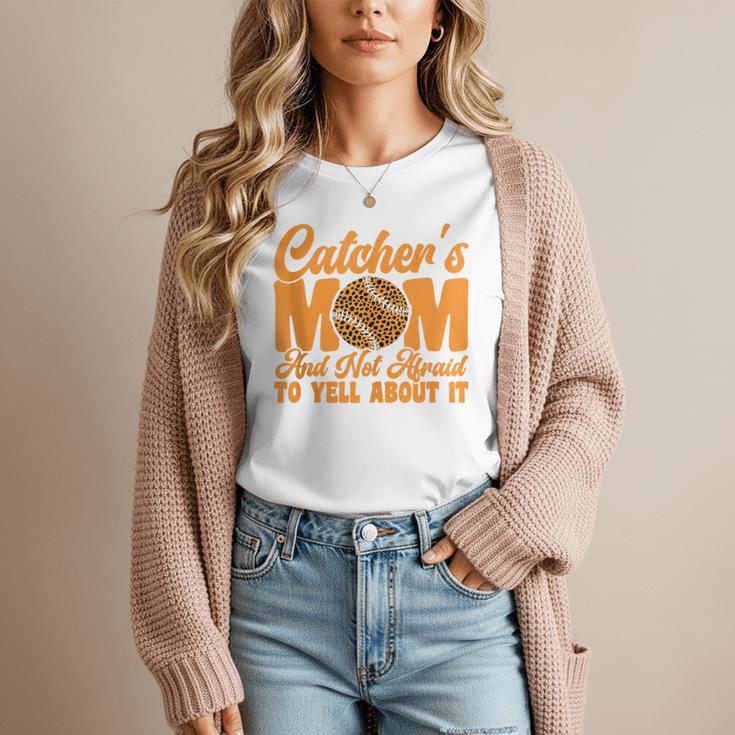 Catcher's Mom And Not Afraid Leopard Baseball Mom Women T-Shirt Catcher's Mom And Not Afraid Leopard Baseball Mom Women T-Shirt