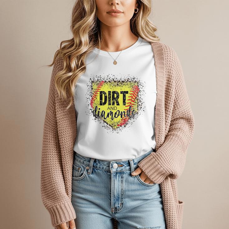 Dirt And Diamonds Baseball Leopard Baseball Mom Women T-Shirt