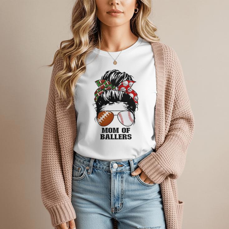 Mom Of Ballers Messy Bun Football Mom Baseball Mom Of Both Premium Tri-Blend Women T-Shirt