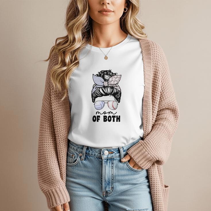 Mom Of Both Volleyball And Baseball Mom For Women Messy Bun Women T-Shirt Mom Of Both Volleyball And Baseball Mom For Women Messy Bun Women T-Shirt