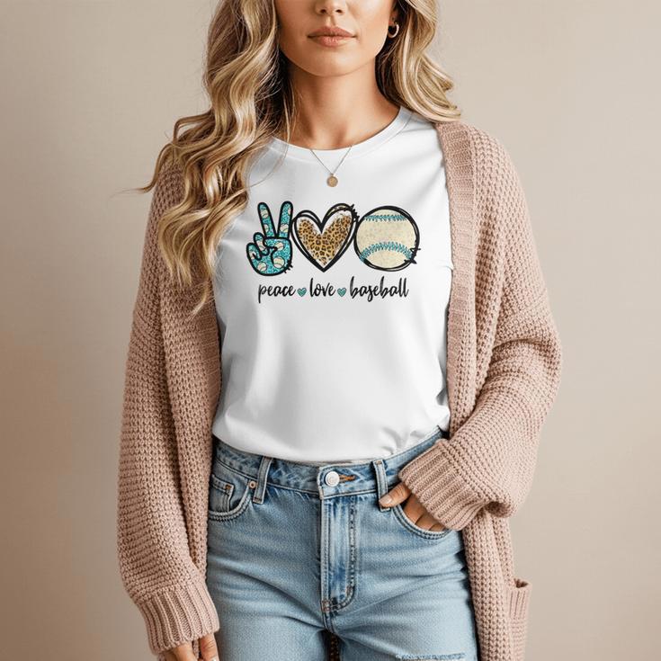 Peace Love Baseball Lover Motif For Women Pink Baseball Mom Women T-Shirt