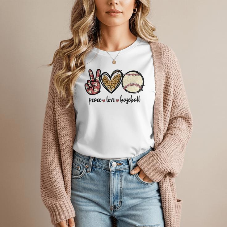 Peace Love Baseball Mom Leopard Print Cheetah Pattern Women T-Shirt