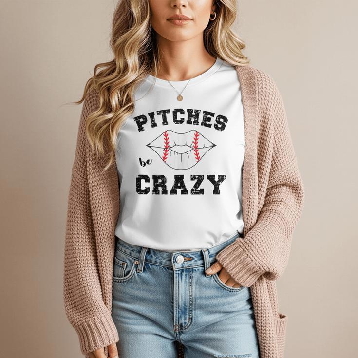 Pitches Be Crazy Baseball Moms Softball Players Hey Batter Women T-Shirt Pitches Be Crazy Baseball Moms Softball Players Hey Batter Women T-Shirt