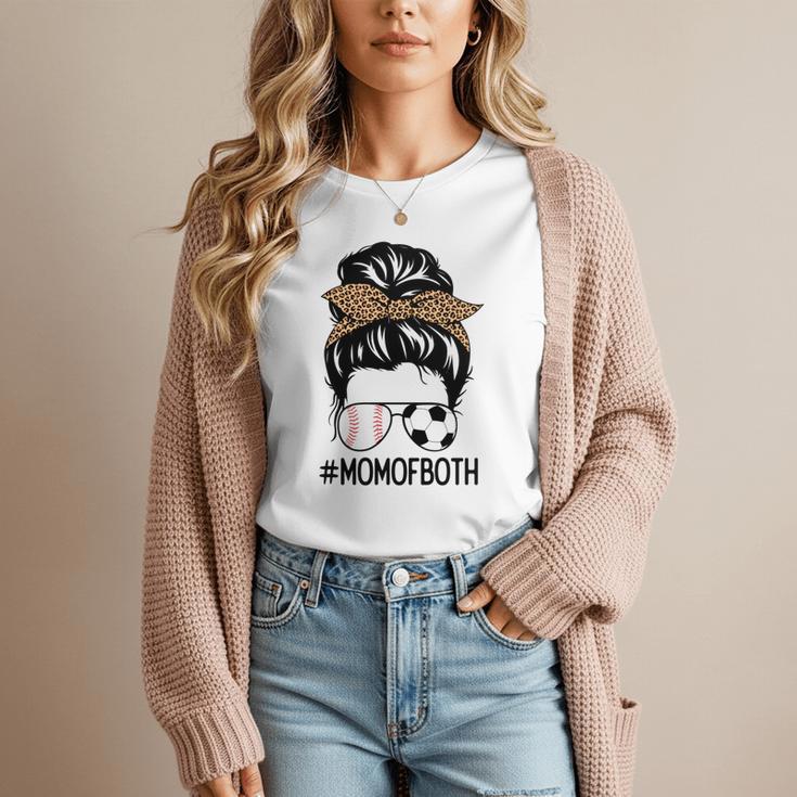 Soccer Baseball Mom Of Both Messy Bun Leopard Mother's Day Women T-Shirt