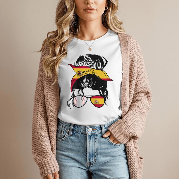 Spanish Baseball Mom Messy Bun Spain Baseball Girl Women T-Shirt Spanish Baseball Mom Messy Bun Spain Baseball Girl Women T-Shirt