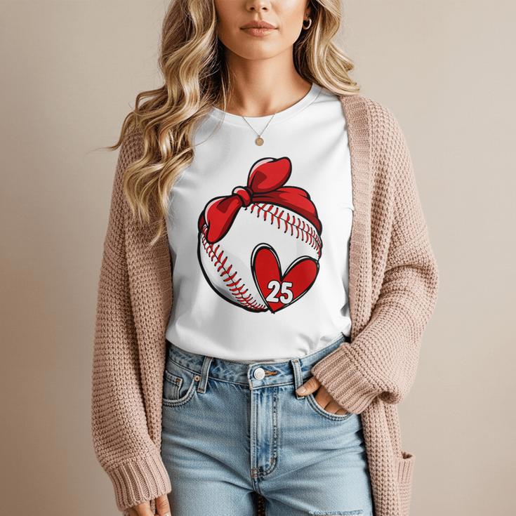 Womens Custom Baseball Mom Number 25 Heart For Mom Mommy Premium Women T-Shirt Womens Custom Baseball Mom Number 25 Heart For Mom Mommy Premium Women T-Shirt