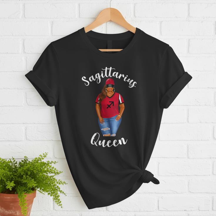 African American Baseball Mom Sagittarius Queen Zodiac Sign Women T-Shirt