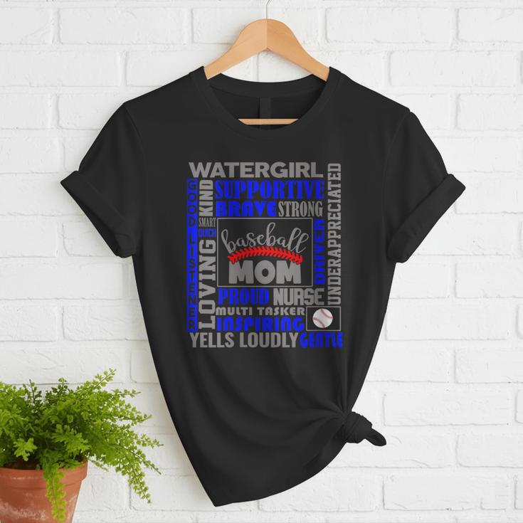 Baseball Mom Traits For Great Mothers Grey And Blue Women T-Shirt Baseball Mom Traits For Great Mothers Grey And Blue Women T-Shirt