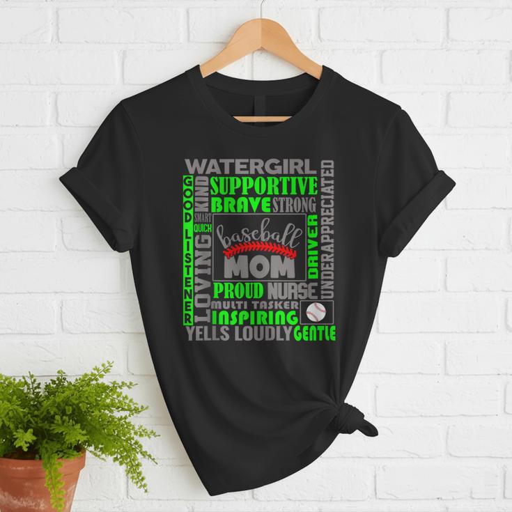Baseball Mom Traits For Great Mothers Grey And Green Women T-Shirt Baseball Mom Traits For Great Mothers Grey And Green Women T-Shirt