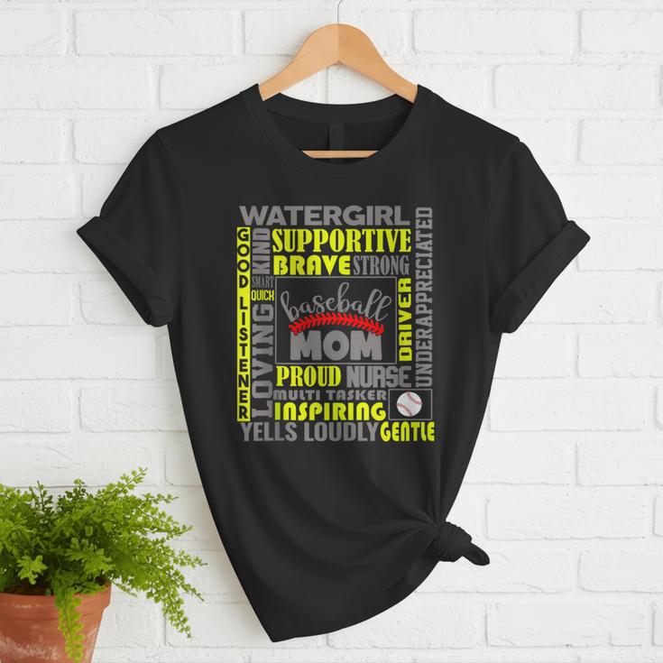 Baseball Mom Traits For Great Mothers Grey And Yellow Women T-Shirt Baseball Mom Traits For Great Mothers Grey And Yellow Women T-Shirt