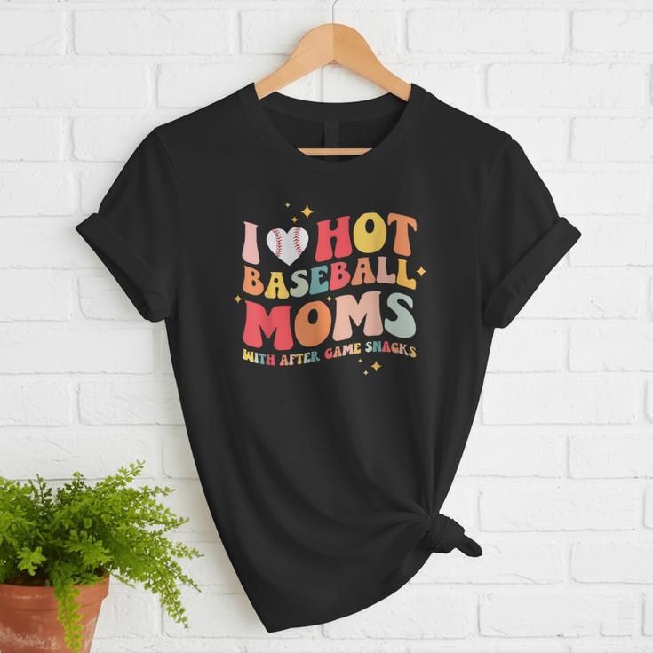 Groovy Retro I Love Hot Baseball Moms With After Game Snacks Women T-Shirt